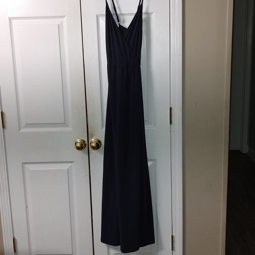 II ININ Women's Navy Deep V-Neck Casual Dress Summer Backless  Maxi Dress  Sz L